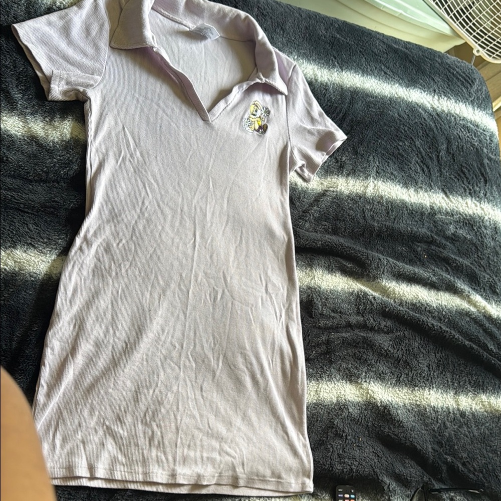 Light Purple Polo dress with Embroidered duck and flowers